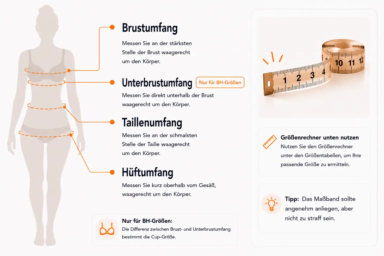 Unterwäsche Größenrechner: Körpermaße richtig messen
