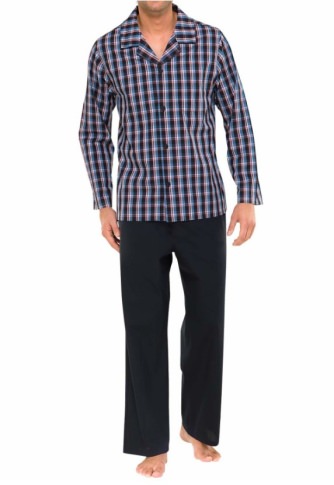 Schiesser Herren Pyjama Lang mit Knopfleiste im Karo-Look