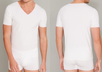 SCHIESSER Men's T-Shirt V-neck Laser Cut - white