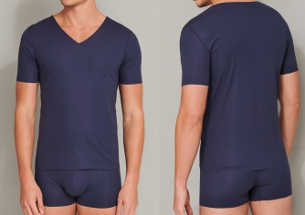 SCHIESSER Men's T-Shirt V-neck Laser Cut - blue