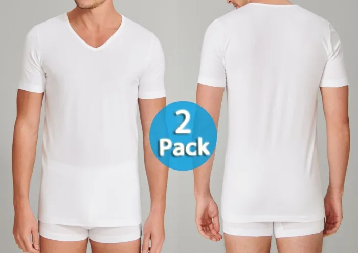2er Pack Herren V-Shirt 1/2 SCHIESSER 95/5 - weiß
