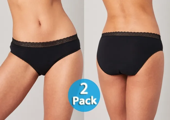 2er Pack Damen Periodenunterwäsche Slips SCHIESSER Secret Care - schwarz