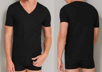 SCHIESSER Men's T-Shirt V-neck Laser Cut - black