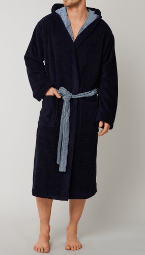SCHIESSER Men's Bathrobe - dark blue