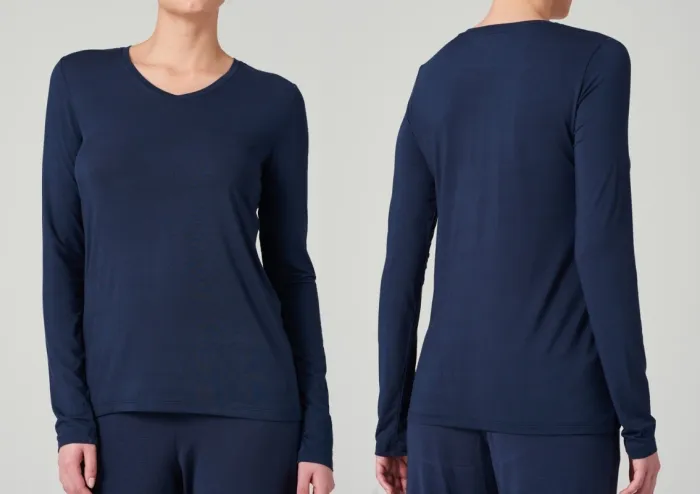 Damen Langarmshirt V Schiesser Mix & Relax - blau Damen Langarmshirt V Schiesser Mix & Relax - blau