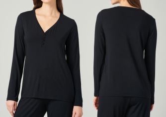 Ladies' Long Sleeve T-shirt Button Tape Schiesser Mix & Relax - black