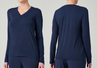 Ladies' Long Sleeve T-shirt Button Tape Schiesser Mix & Relax - blue