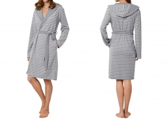 Women's Bathrobe with hood SCHIESSER Selected Premium - light gray