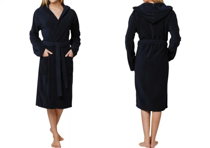 Damen Bademantel mit Kapuze SCHIESSER Essentials - dunkelblau Damen Bademantel mit Kapuze SCHIESSER Essentials - dunkelblau