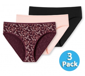 3-pack Women's Briefs SCHIESSER Cotton Essentials - black, soft pink and burgundy