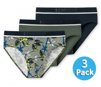 3er Pack Herren Rio-Slips SCHIESSER 95/5 - dunkelblau khaki und gelb-blau