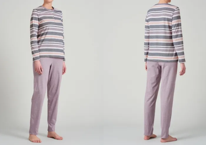 SCHIESSER Damen Langarm-Schlafanzug Sportive Stripes