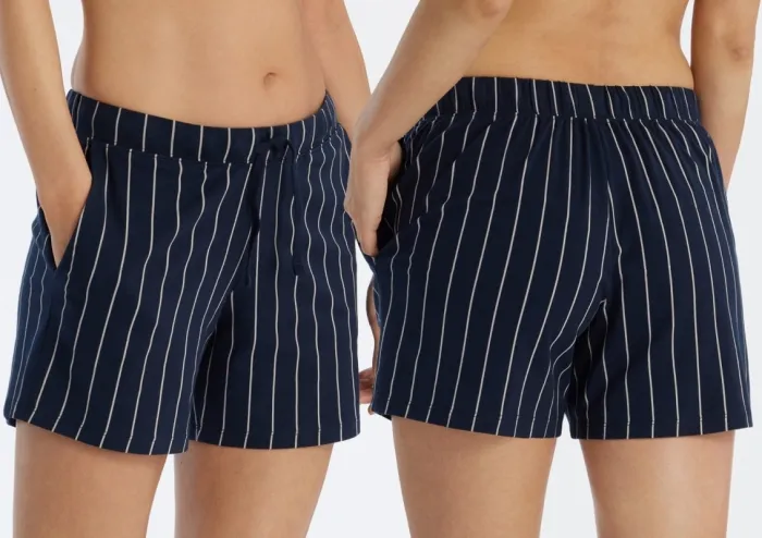 Damen Hose kurz SCHIESSER Mix & Relax - dunkelblau gestreift