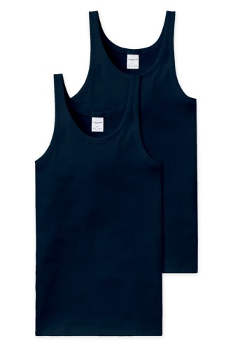 2-pack Men's Vest Tops SCHIESSER Cotton Essentials Fine Rib - navy blue