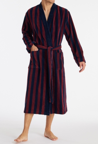 Men's Bathrobe SCHIESSER Softvelours Essentials - bordeaux striped