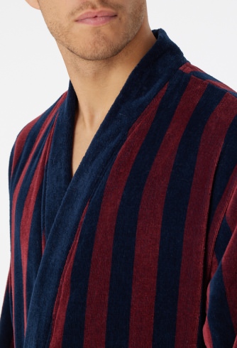 Men's Bathrobe SCHIESSER Softvelours Essentials - bordeaux striped