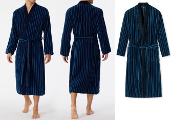Herren Bademantel SCHIESSER Softvelours Essentials - dunkelblau gestreift