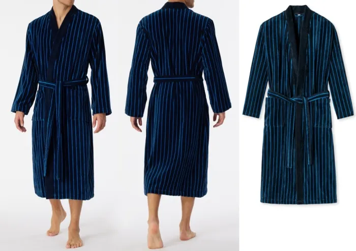 Herren Bademantel SCHIESSER Softvelours Essentials - dunkelblau gestreift Herren Bademantel SCHIESSER Softvelours Essentials - dunkelblau gestreift