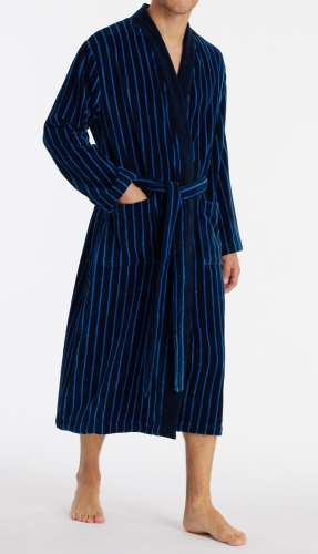 Men's Bathrobe SCHIESSER Softvelours Essentials - dark blue striped
