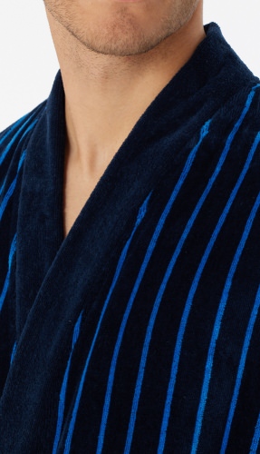 Men's Bathrobe SCHIESSER Softvelours Essentials - dark blue striped