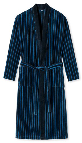 Men's Bathrobe SCHIESSER Softvelours Essentials - dark blue striped