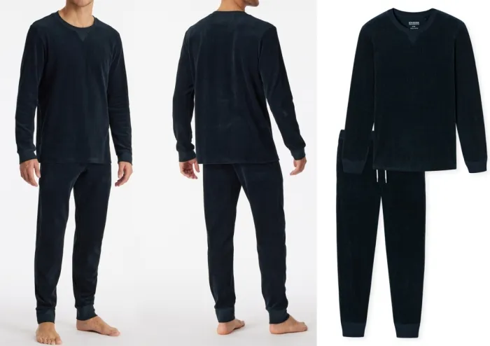 Langer Männer Schlafanzug SCHIESSER Warming Nightwear - nachtblau