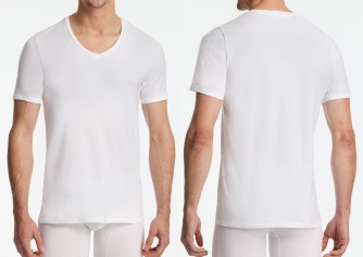 Herren kurzarm V-Shirt SCHIESSER Premium Cotton - wei