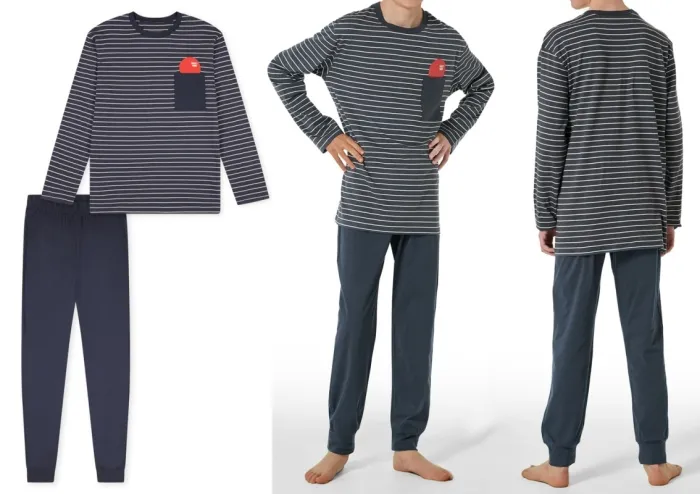 Jungen Schlafanzug Lang SCHIESSER Nightwear - dunkelblau graphit