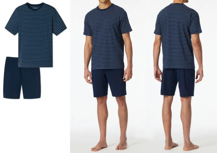 SCHIESSER Herren Schlafanzug Kurz Casual Essentials - blau