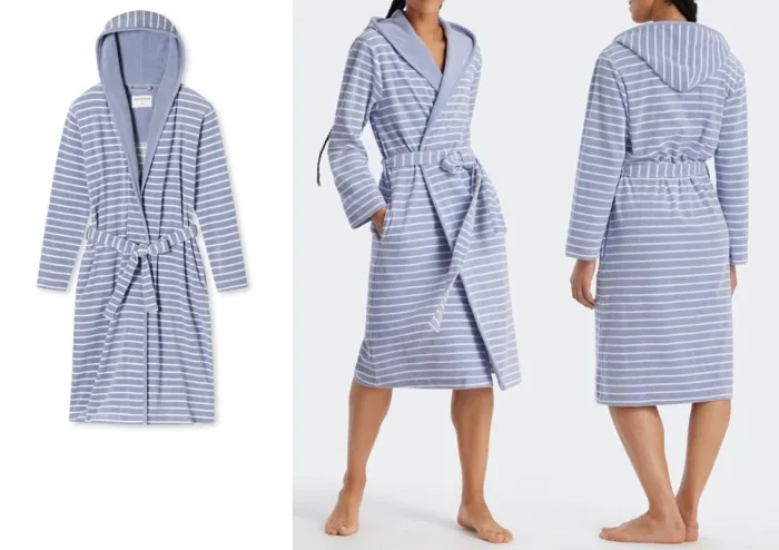 Womens bathrobe SCHIESSER Feather Terry - gray/white striped
