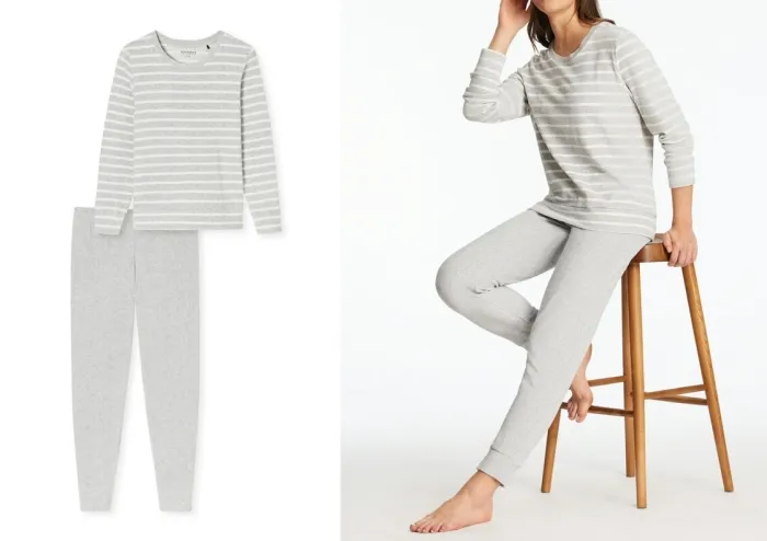 Langer Damenschlafanzug SCHIESSER Casual Essentials - grau