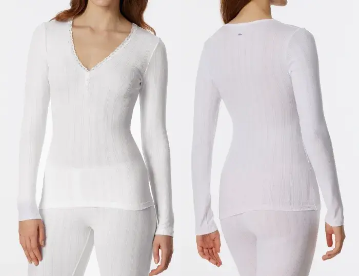SCHIESSER Revival Agathe Damen Langarmshirt Weiß mit Ajouré-Spitze SCHIESSER Revival Agathe Damen Langarmshirt Weiß mit Ajouré-Spitze