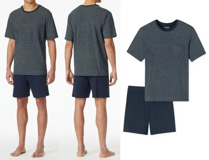 SCHIESSER Men's Comfort Essentials Short Pyjama Set with Patterned Top - Night Blue