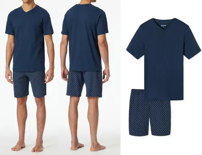 SCHIESSER Men's Casual Essentials Short Pajama Set with Patterned Shorts - Admiral Blue