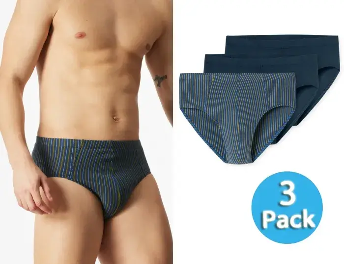 3er-Pack SCHIESSER Herren Supermini-Slips 95/5 - Dunkelblau/Grün-Blau Gestreift