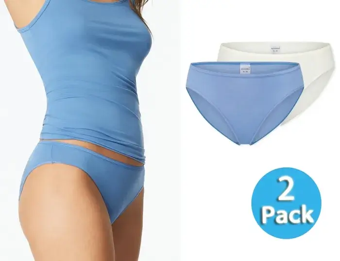 SCHIESSER Women's Modal Essentials Tai Briefs 2-Pack - Light Blue/Cream