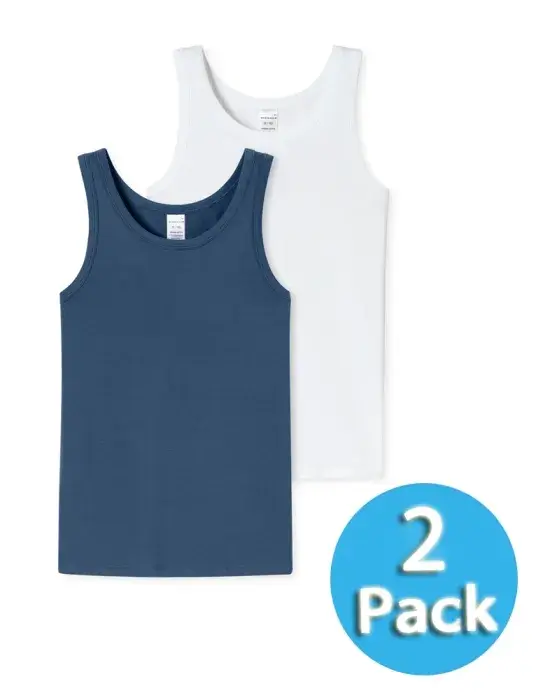 SCHIESSER Boys’ Tank Tops 95/5 in a 2-Pack - White/Blue