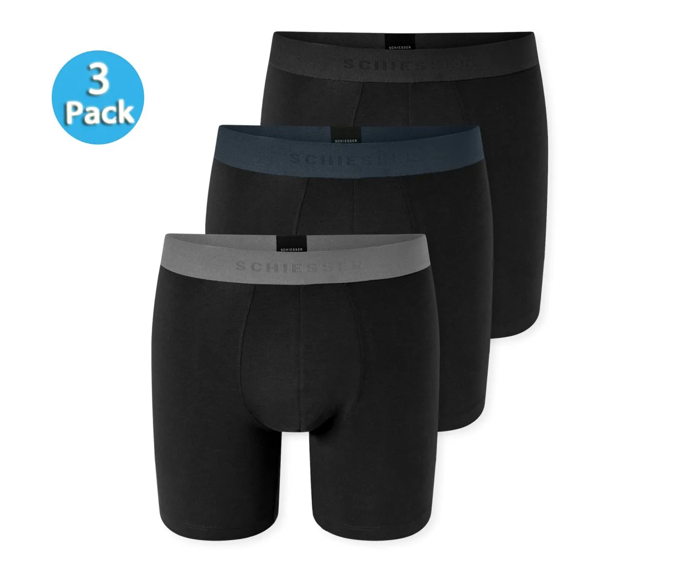 SCHIESSER Herren Long-Shorts 3er-Pack 95/5 - mehrfarbiger Bund