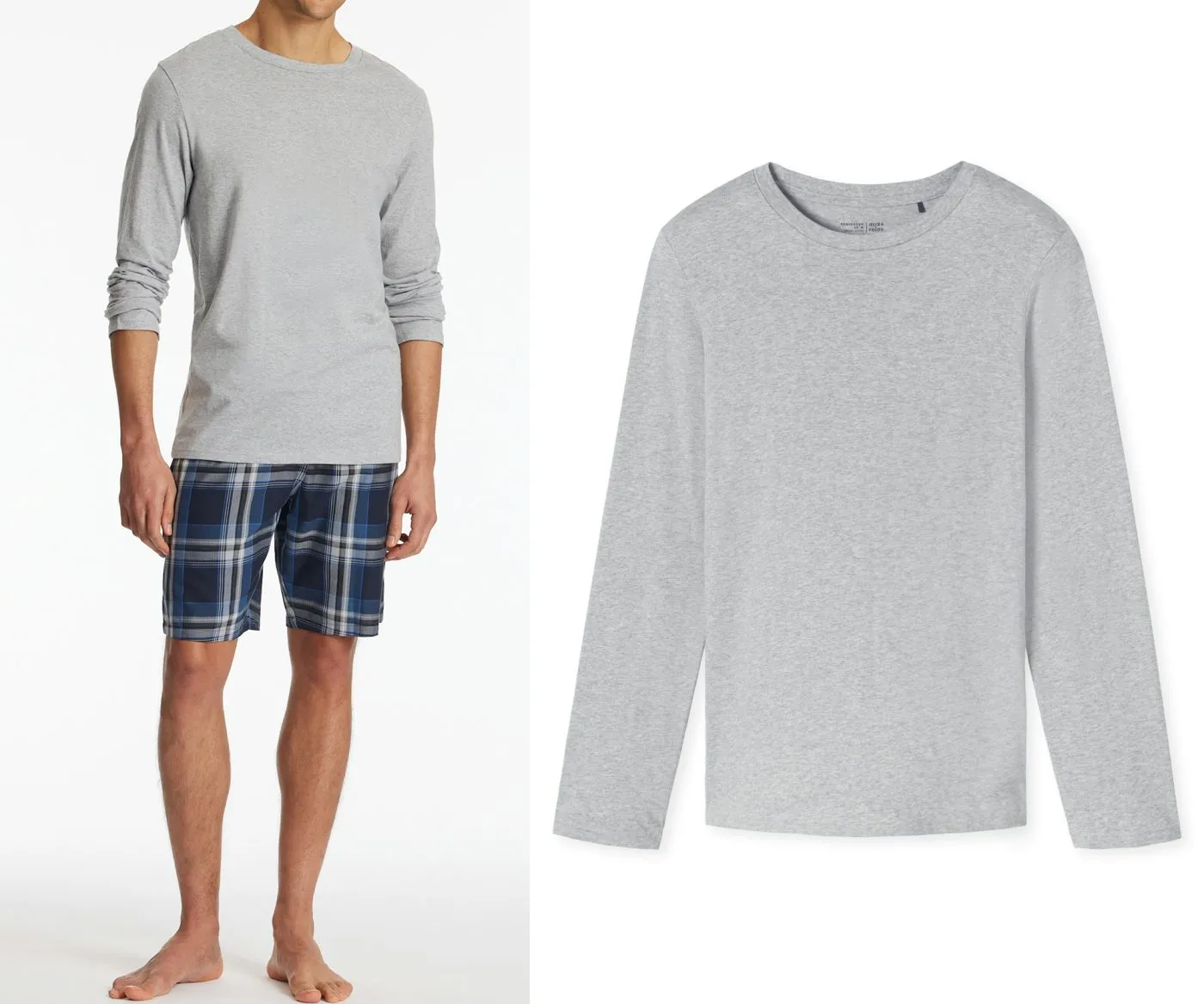 SCHIESSER Men's Long-Sleeve Round-Neck Shirt Mix+Relax - Grey