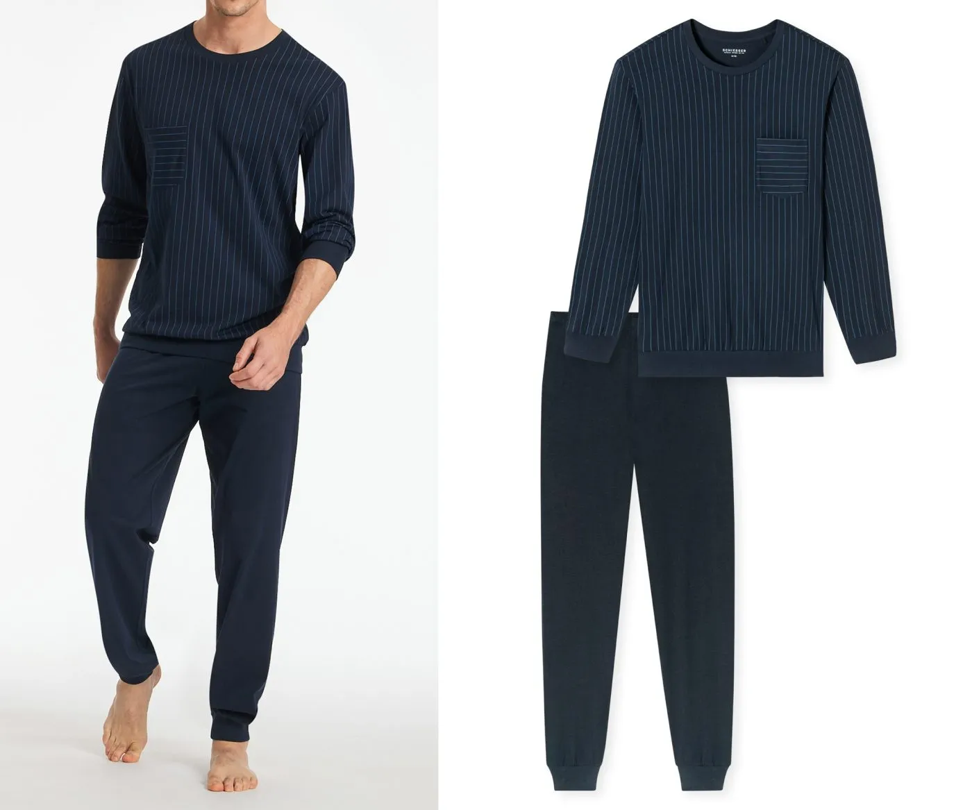 SCHIESSER Men's Long Pyjama Comfort Essentials - Dark Blue