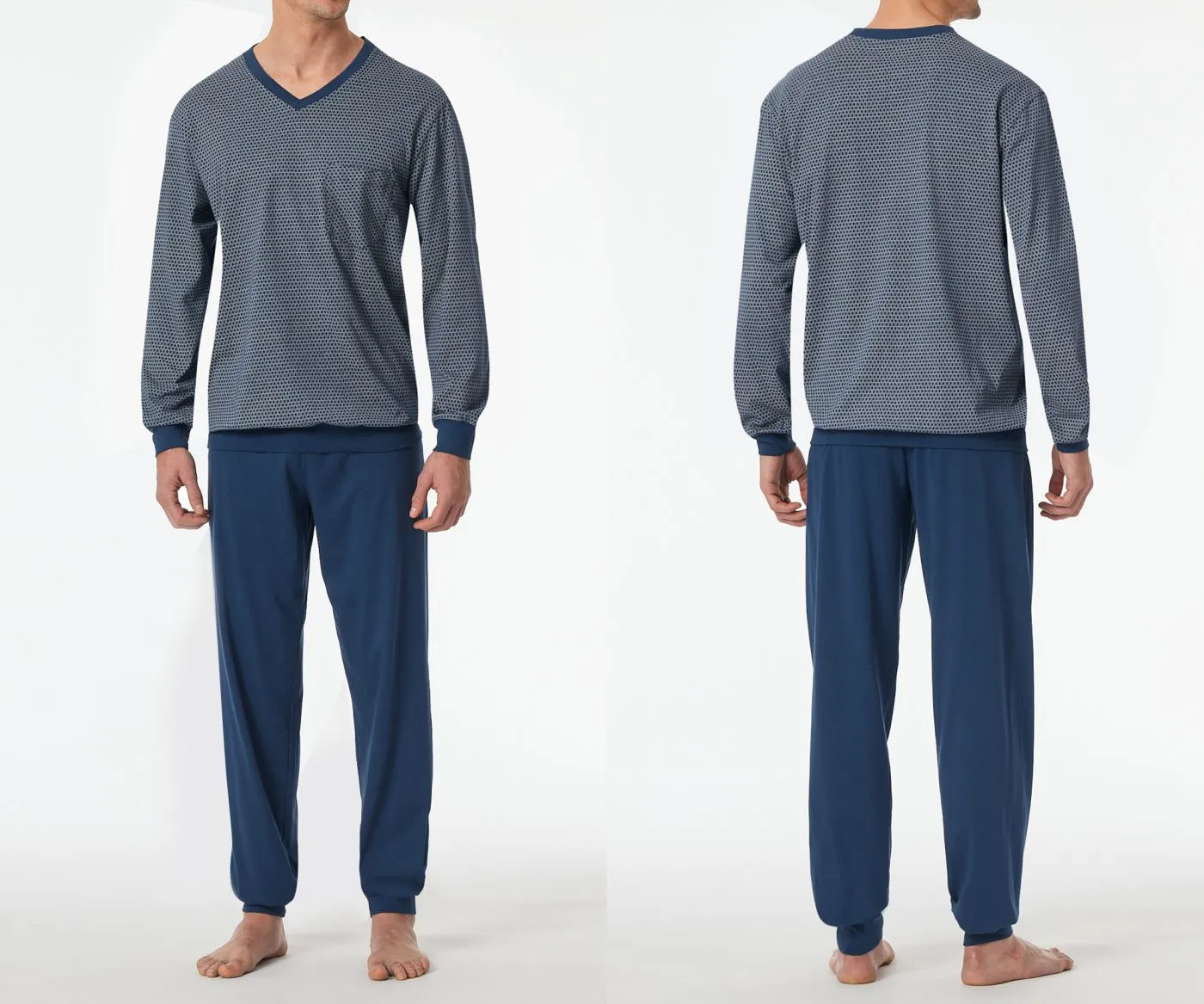 SCHIESSER Men's Long Pyjamas Comfort Essentials - Blue