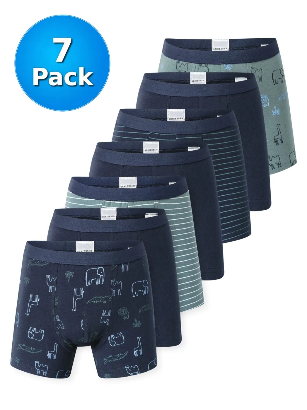 SCHIESSER Boys' Shorts 7-Pack 95/5 Safari with Soft Waistband - Multicolour