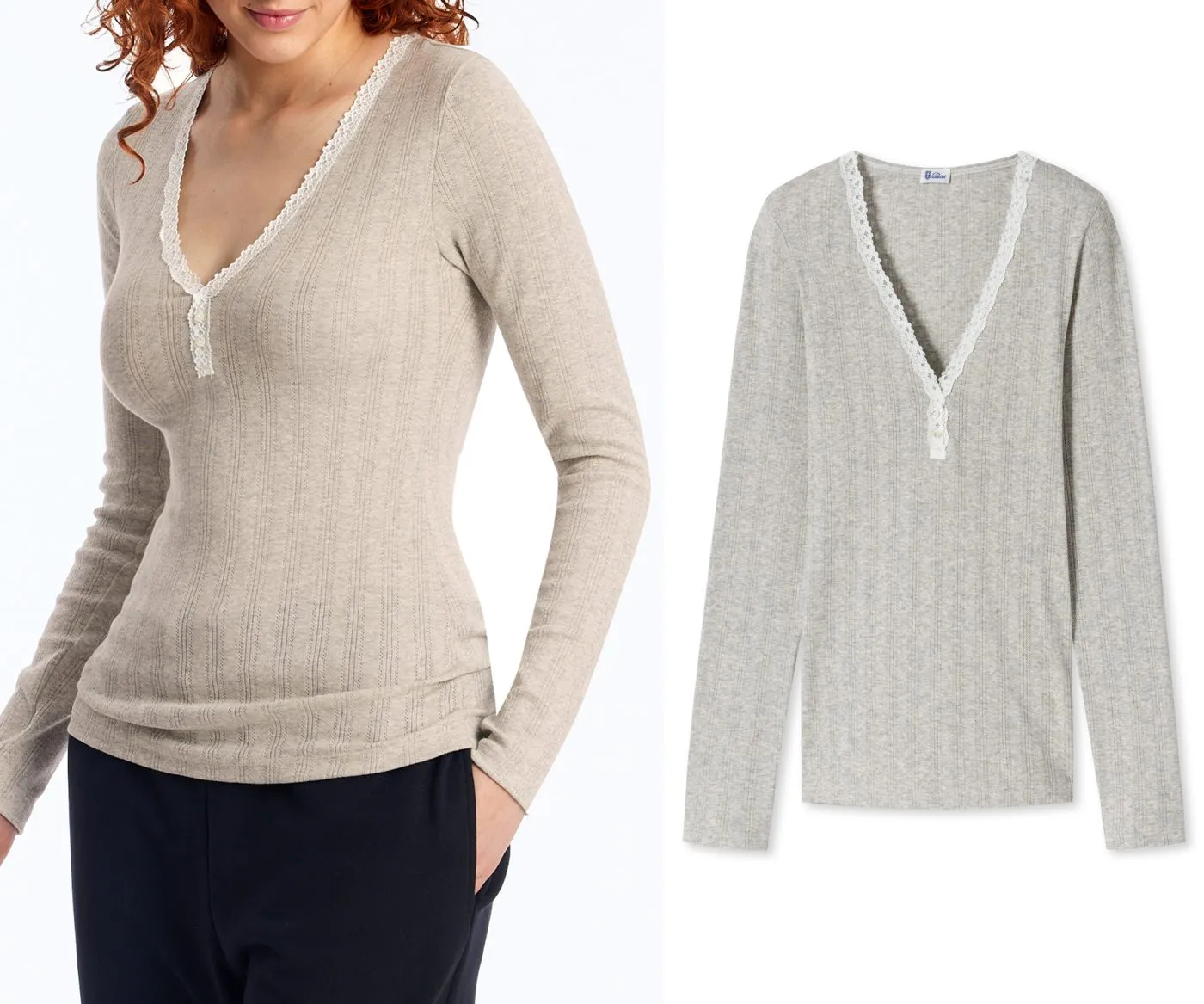 SCHIESSER Damen Langarmshirt Revival Agathe - Grau meliert