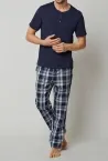 Schiesser Herren Loungehose Lang Mix & Relax - dunkelblau kariert