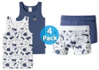 SCHIESSER Unterwäsche Set 4er Pack Jungen Shorts und Shirts - weiß und blau