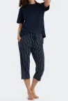 Damen Hose 3/4 lang Schiesser Mix & Relax - dunkelblau gestreift