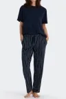 Damen Loungehose lang Schiesser Mix & Relax - dunkelblau gestreift