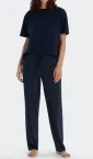 Damen Loungehose lang Schiesser Mix & Relax - dunkelblau gepunktet