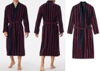 Herren Bademantel SCHIESSER Softvelours Essentials - bordeaux gestreift