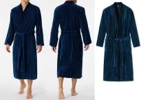 Herren Bademantel SCHIESSER Softvelours Essentials - dunkelblau gestreift